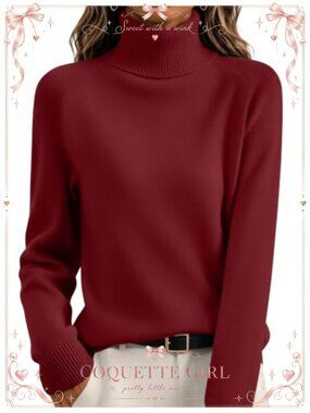 Women's Turtleneck Sweater Chunky Knit Pullover Long Sleeve Fall Winter Top